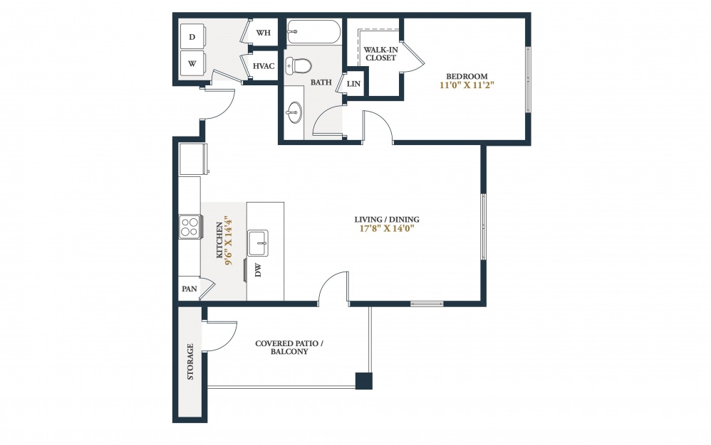 Cavern - 1 bedroom floorplan layout with 1 bath and 750 square feet.
