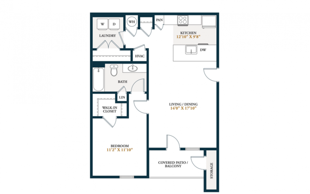 Carter - 1 bedroom floorplan layout with 1 bathroom and 776 square feet